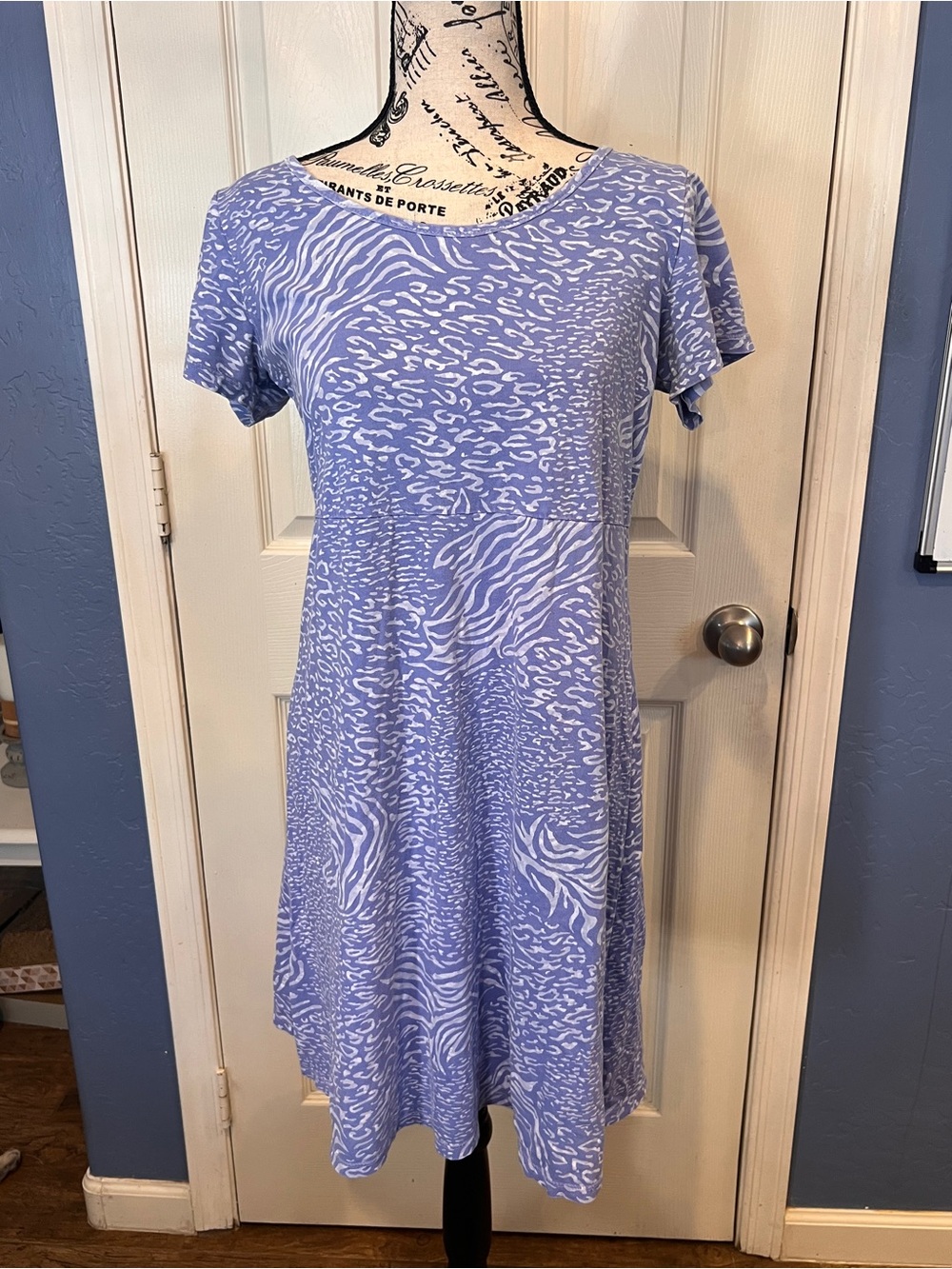 Fresh Produce Women’s XS Sadie Dress Blue White Zebra Animal Print Made in USA